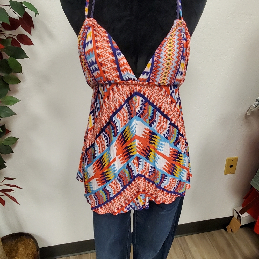 Free People Sleeveless halter top with Aztec Print
